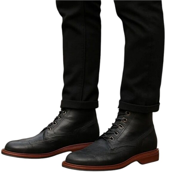 Gordon Rush black cow leather lace up wing tip ankle boot chelsea men's 9 - Picture 2 of 11